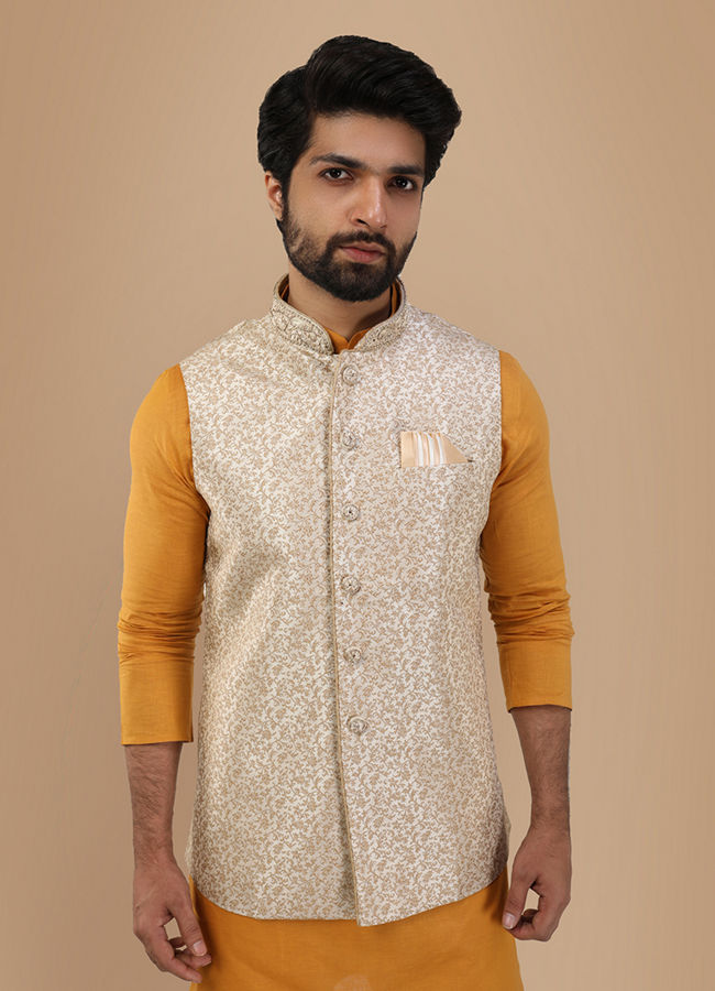 alt message - Manyavar Men Festive Zari Embroidered Jacket image number 0